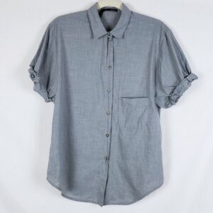 Obakki Button-Up Shirt Womens 6 Gray Short Sleeve Cuffed Lightweight Cotton